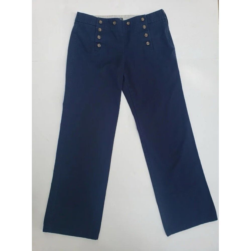 J Crew Sailor Pants Womens Size 8 Nautical Front Buttons Navy Wide Leg High Rise